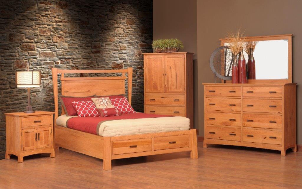 Amish Oak and Cherry Solid Wood Bedroom Group Made in the USA Catilina Hickory Furniture Mart